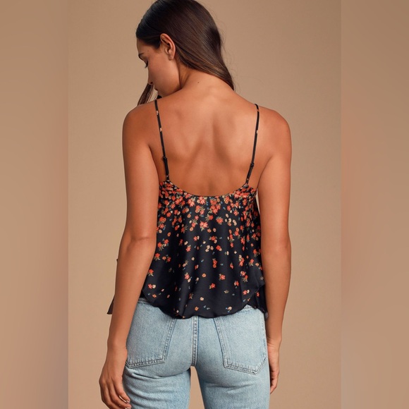 Free People Let Me Love Black Floral Print Cami Top Size Small - Picture 4 of 6